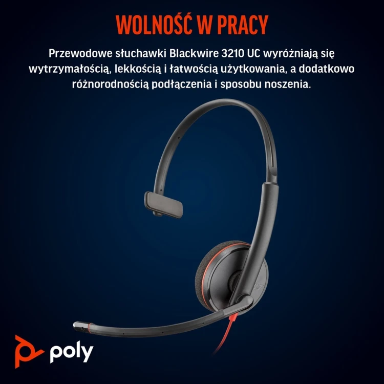 Poly Blackwire 3210 Monaural USB-C Headset +USB-C/A Adapter