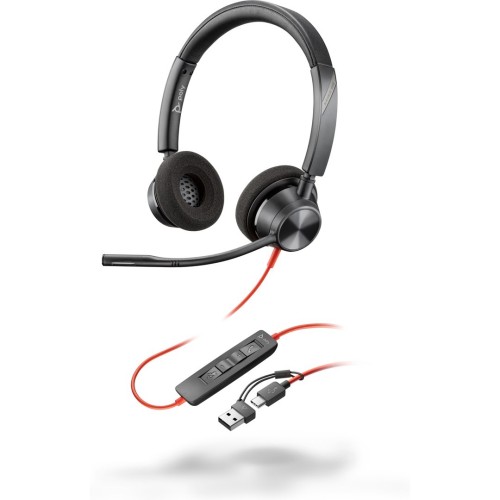 Poly Blackwire 3320 Stereo USB-C Headset +USB-C/A Adapter