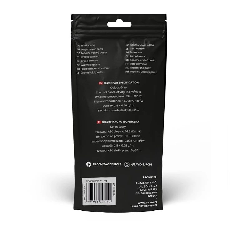 SAVIO PASTA TERMOPRZEWODZĄCA 14,5W/MK, 4G TG-04