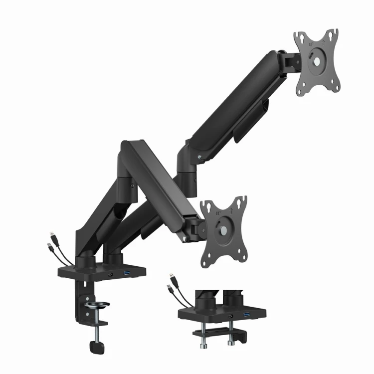 GEMBIRD BIURKOWE RAMIĘ NA DWA MONITORY Z PORTAMI USB (REGULOWANE), OD 17" DO 32", OBCIĄŻENIE DO 9 KG