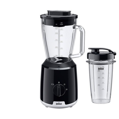 Mikser stojący Braun JB1051BK Household PowerBlend 1 ze szklaną nasadką blendera 1,5 l z kubkiem na wynos, gadżety kuchenne do kruszenia, przecierania