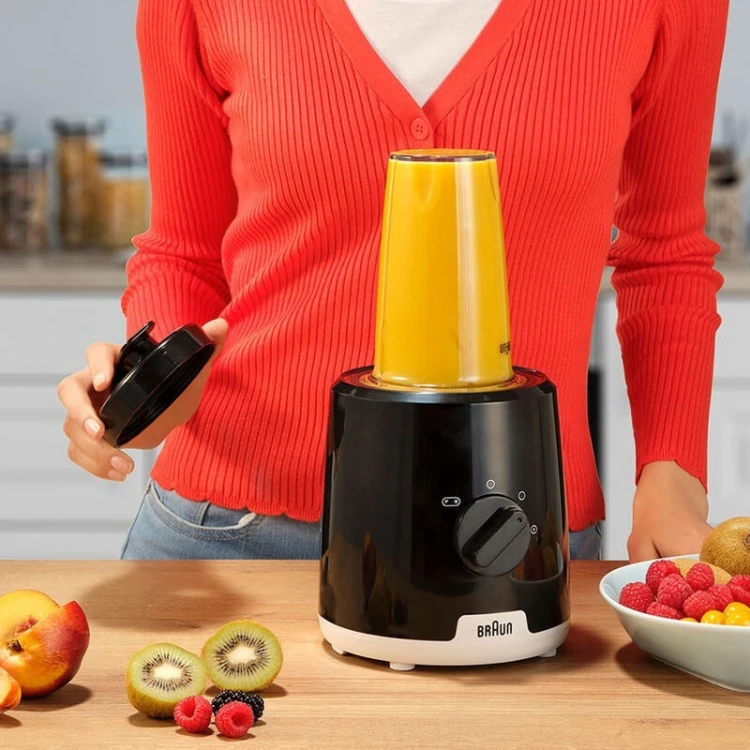 Mikser stojący Braun JB1051BK Household PowerBlend 1 ze szklaną nasadką blendera 1,5 l z kubkiem na wynos, gadżety kuchenne do kruszenia, przecierania