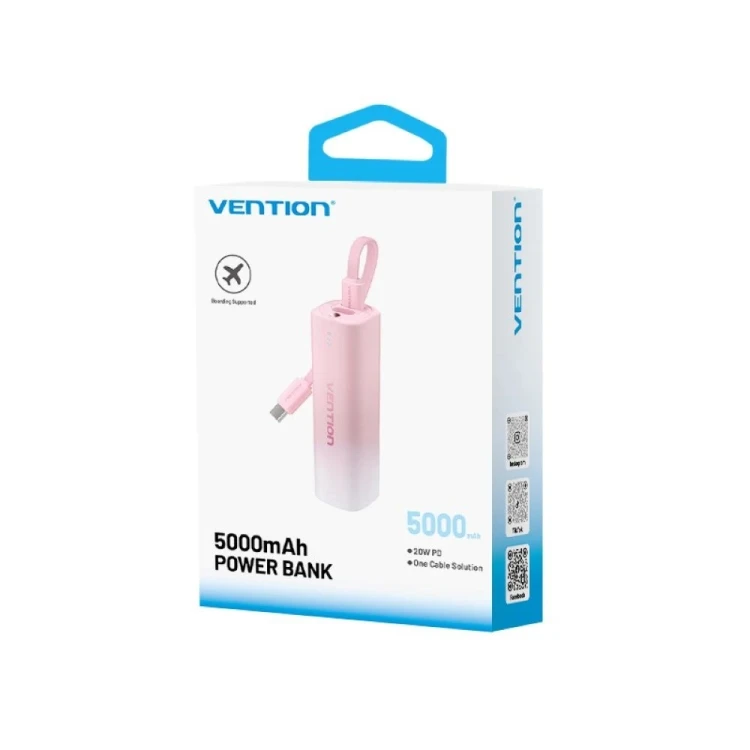 Powerbank Vention 20W PD USB-C Lightning 5000 mAh różowyi gradient
