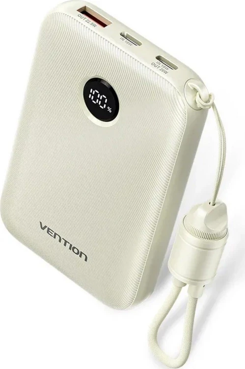 Powerbank Vention 10000mAh 2 x USB-C 1x USB-A z wyświetlaczem 22,5W beżowy