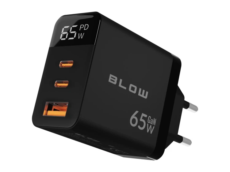 BLOW ŁADOWARKA SIECIOWA LCD GNIAZDO USB + USB-CX2 PD 65W GAN CZARNA WATOMIERZ