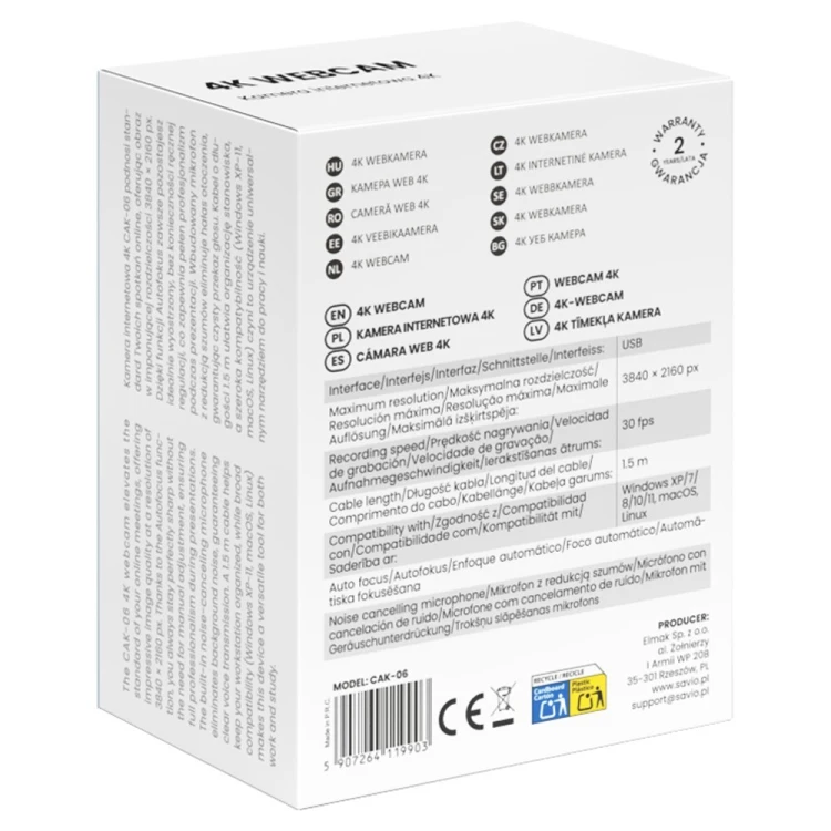 SAVIO KAMERA INTERNETOWA 4K CAK-06