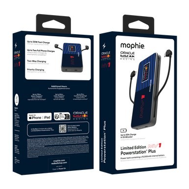 Powerbank Mophie Powerstation Plus 10K Red Bull Racing MV1 - powerbank 10000mAh, zintegrowany kabel USB-C oraz lightning (1x port USB-C)