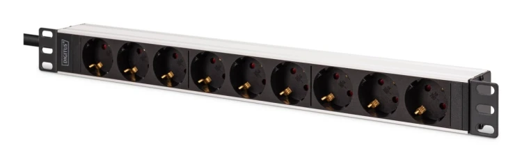 Digitus DN-95440 rozdzielacz zasilania PDU 9 x gniazdo sieciowe 1U Czarny, Srebrny
