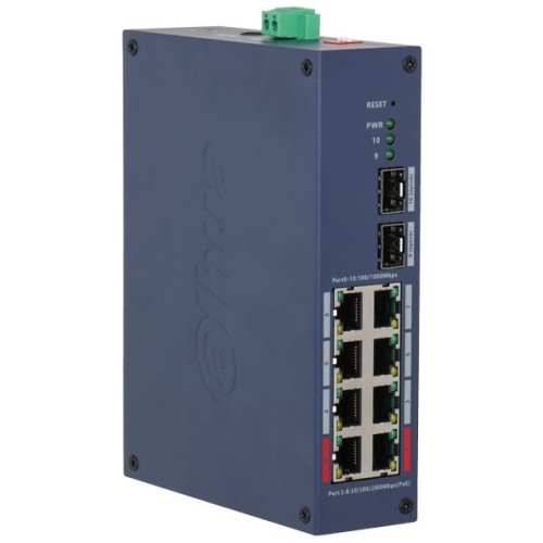 Dahua Technology CHS4210-8GT-110 przełącznik sieciowy Zarządzany L2 Gigabit Ethernet (10/100/1000) Obsługa PoE DIN rail Ciemny Niebieski