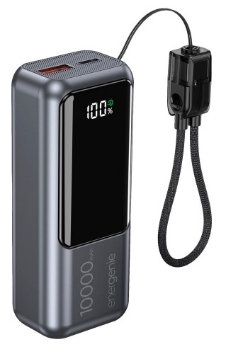 GEMBIRD POWERBANK O POJEMNOŚCI 10000MAH, WYŚWIETLACZ LCD, SZYBKIE ŁADOWANIE 20W, KOLOR SZARY