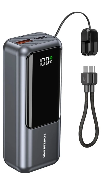 GEMBIRD POWERBANK O POJEMNOŚCI 10000MAH, WYŚWIETLACZ LCD, SZYBKIE ŁADOWANIE 20W, KOLOR SZARY