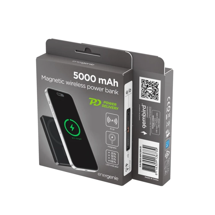 GEMBIRD POWERBANK Z ŁADOWANIEM BEPRZEWODOWYM 15W 5000MAH, CZARNY