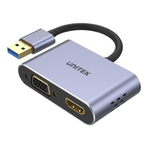UNITEK V1304A adapter kablowy 0,15 m USB Typu-A HDMI + VGA (D-Sub) Szary