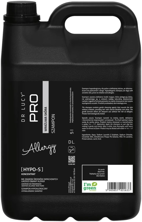 Szampon hipoalergiczny dla psów o wrażliwej skórze Dr Lucy Pro Hypo-S - 5 l