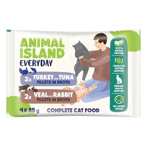 ANIMAL ISLAND cielęcina/królik/indyk/tuńczyk saszetki dla kota 4x85g