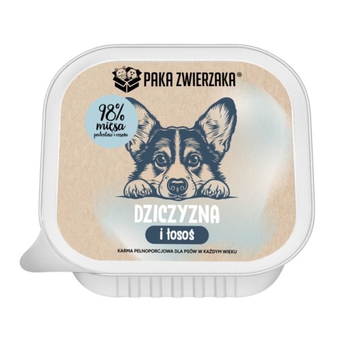 Paka Zwierzaka dziczyzna i łosoś mokra karma dla psa tacka 150g
