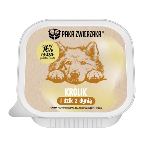 Paka Zwierzaka królik i dzik z dynią mokra karma dla psa tacka 150g