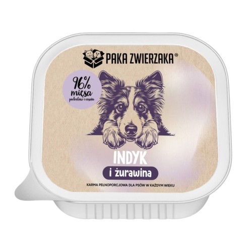 Paka Zwierzaka  indyk i żurawina mokra karma dla psa tacka 150g