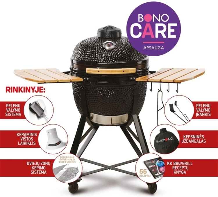 Kamado Bono Media Ceramic Grill 20” Kamado barbecue/grill Wózek Węgiel drzewny (paliwo) Czarny