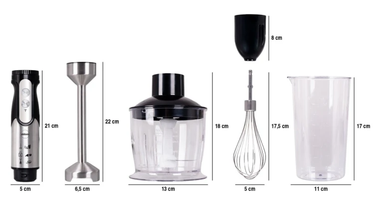 ELDOM BLENDER WIELOFUNKCYJNY BL250 VEXI 800W CZARNO-SREBRNY METALOWA KOŃCÓWKA DO ROZDRABNIANIA, POJEMNIK Z NOŻEM SIEKAJĄCYM O