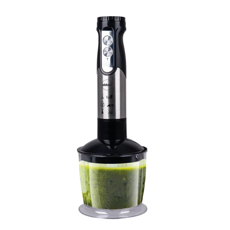 ELDOM BLENDER WIELOFUNKCYJNY BL250 VEXI 800W CZARNO-SREBRNY METALOWA KOŃCÓWKA DO ROZDRABNIANIA, POJEMNIK Z NOŻEM SIEKAJĄCYM O