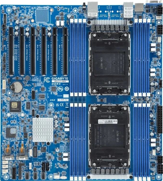 Płyta główna Gigabyte MS73-HB1 2x LGA4677 Intel Xeon Scalable 4/5gen C741 (16x DIMM, 3x SlimSAS (12x SATA), 2xM.2, 2x1Gbe, IPMI, E-ATX)