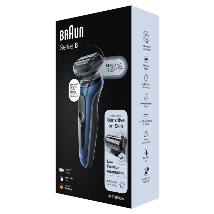 Braun Series 6 61-B1000s Golarka foliowa Czarny, Niebieski