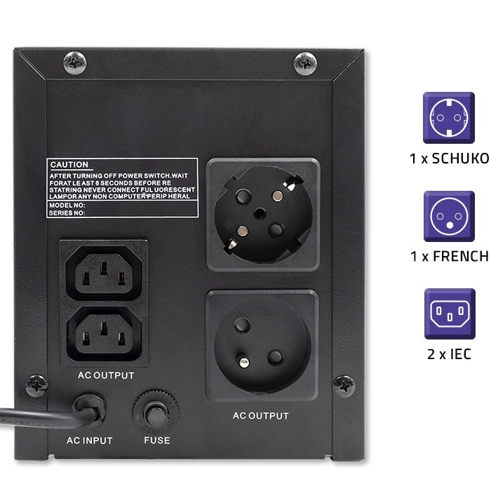 Qoltec 53776 zasilacz UPS Technologia line-interactive 1,5 kVA 900 W 4 x gniazdo sieciowe
