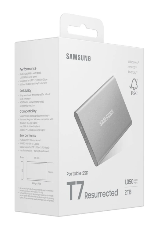 Dysk zewnętrzny SSD Samsung T7 Resurrected 2TB Srebrny