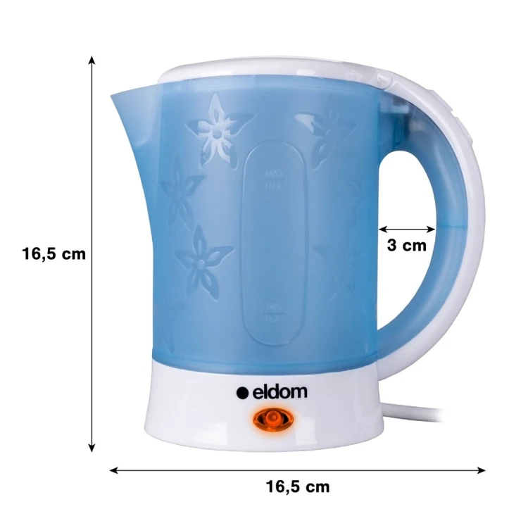 ELDOM CZAJNIK TURYSTYCZNY C190 LINO 0,6 L 550W NIEBIESKI + DWA KUBKI, DWIE ŁYŻECZKI