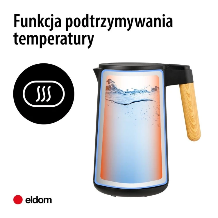 ELDOM CZAJNIK BEZPRZEWODOWY Z REGULACJĄ TEM. C550 CZARNY 5 ZAPISANYCH PROGRAMÓW: 40, 70, 80, 90, 100°C (TWORZYWO + STAL SZLAC