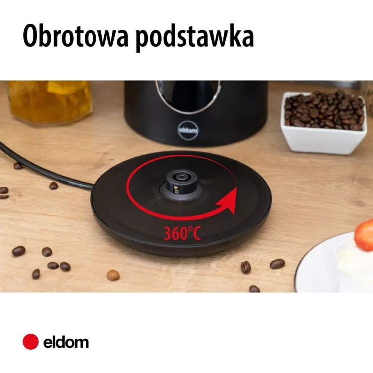 ELDOM CZAJNIK BEZPRZEWODOWY Z REGULACJĄ TEM. C550 CZARNY 5 ZAPISANYCH PROGRAMÓW: 40, 70, 80, 90, 100°C (TWORZYWO + STAL SZLAC