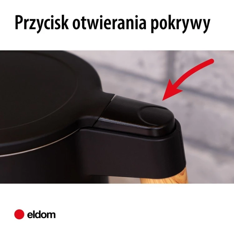 ELDOM CZAJNIK BEZPRZEWODOWY Z REGULACJĄ TEM. C550 CZARNY 5 ZAPISANYCH PROGRAMÓW: 40, 70, 80, 90, 100°C (TWORZYWO + STAL SZLAC