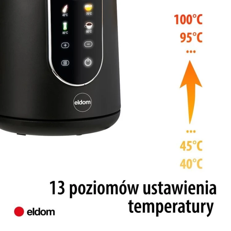 ELDOM CZAJNIK BEZPRZEWODOWY Z REGULACJĄ TEM. C550 CZARNY 5 ZAPISANYCH PROGRAMÓW: 40, 70, 80, 90, 100°C (TWORZYWO + STAL SZLAC