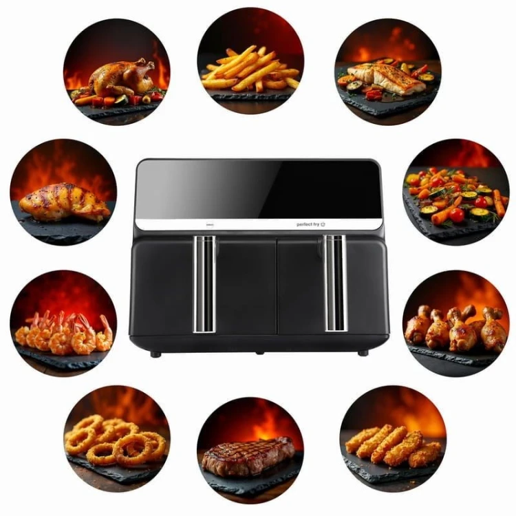 ELDOM FRYTOWNICA BEZTŁUSZCZOWA FR200 9 L,2200W, DWIE NIEZALEŻNE SZUFLADY,8 PROGRAMÓW, WYŚWIETLACZ LED, TEMP. 80°C–200°C