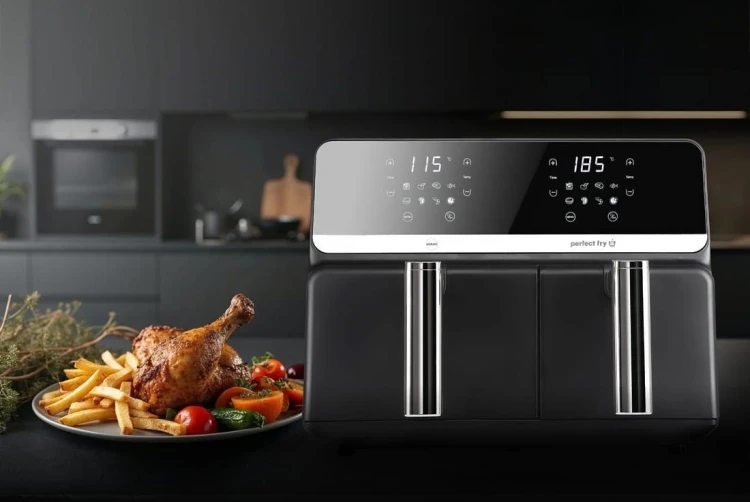 ELDOM FRYTOWNICA BEZTŁUSZCZOWA FR200 9 L,2200W, DWIE NIEZALEŻNE SZUFLADY,8 PROGRAMÓW, WYŚWIETLACZ LED, TEMP. 80°C–200°C