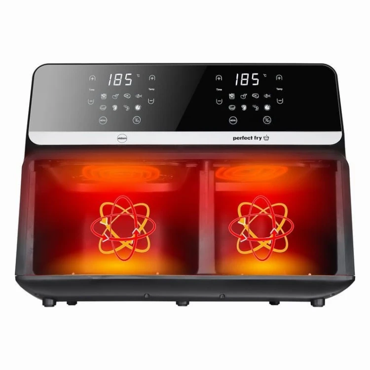 ELDOM FRYTOWNICA BEZTŁUSZCZOWA FR200 9 L,2200W, DWIE NIEZALEŻNE SZUFLADY,8 PROGRAMÓW, WYŚWIETLACZ LED, TEMP. 80°C–200°C