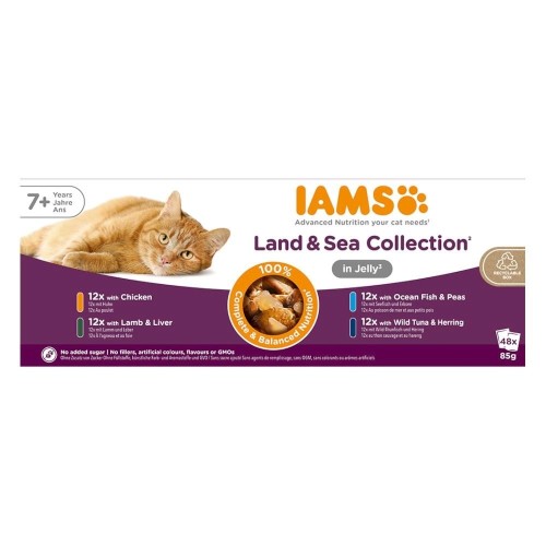 IAMS Senior Wet Cat Food Meat & Fish Variety Mix in Jelly 48x85g