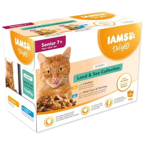 IAMS Delights Senior Land & Sea Collection in Gravy 48x85g