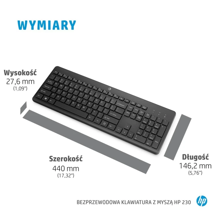 Zestaw klawiatura + mysz HP 230 Wireless Mouse and Keyboard Combo bezprzewodowe czarne 18H24AA#ABB