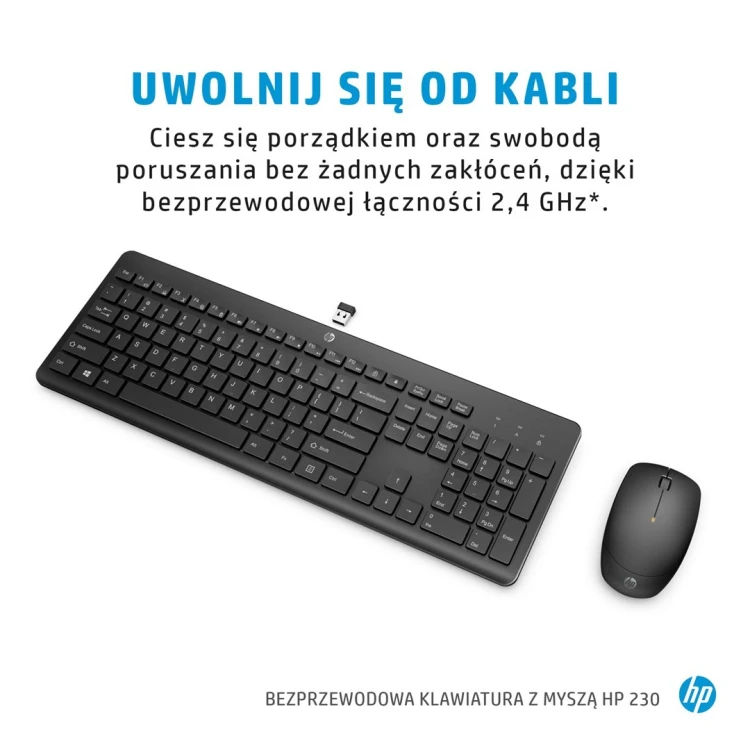 Zestaw klawiatura + mysz HP 230 Wireless Mouse and Keyboard Combo bezprzewodowe czarne Niemiecki układ klawiszy QWERTZ 18H24AA#ABD