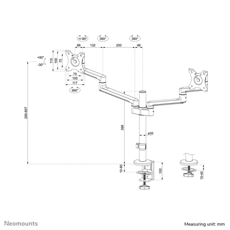 Neomounts DS60-425WH2 uchwyt / stojak do monitorów 68,6 cm (27") Biurko Biały