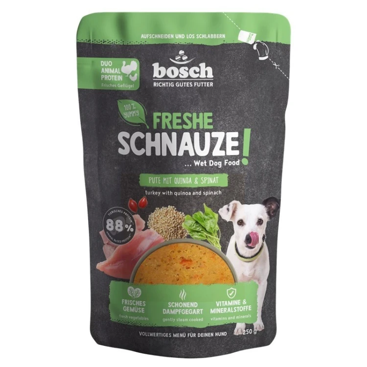 BOSCH Freshe Schnauze indyk z komosa ryzowa i szpinakiem karma mokra dla psa 250g
