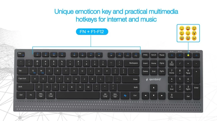 GEMBIRD BEZPRZEWODOWY ZESTAW KLAWIATURY + MYSZ DUAL MODE, 2.4 GHZ + BT, SLIM, UKŁAD RU, KOLOR CZARNY