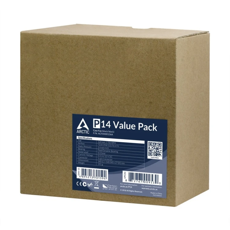 ARCTIC P14 Value Pack Obudowa komputera Wentylator 14 cm Czarny