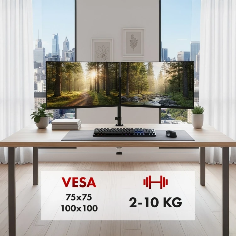 Uchwyt na 2 monitory Maclean, sprężyna gazowa, 17"-32", 2-10kg, czarny, MC-136