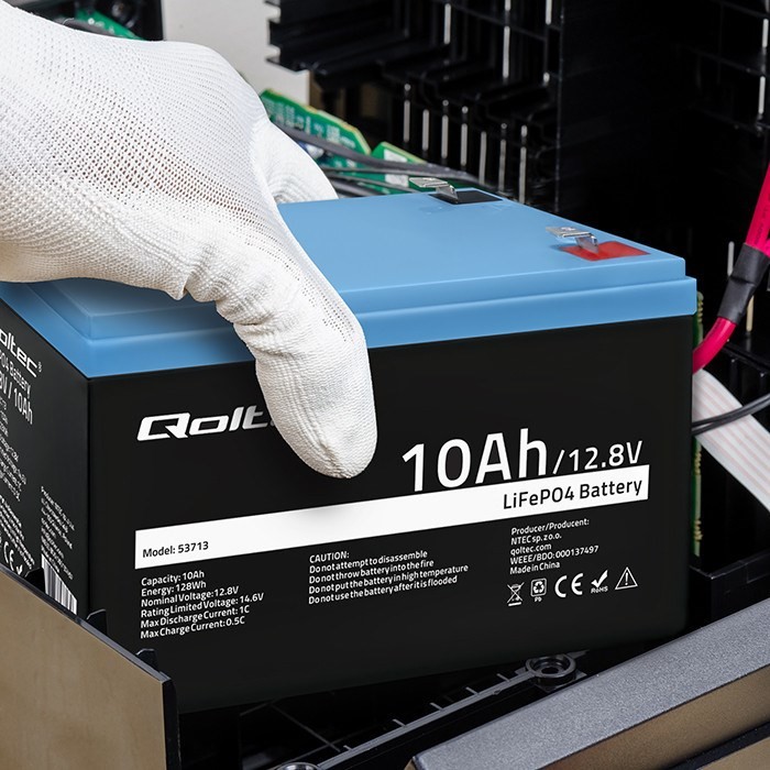 Qoltec 53713 Akumulator LiFePO4 Litowo-Żelazowo-Fosforanowy | 12.8V | 10Ah | 128Wh | BMS