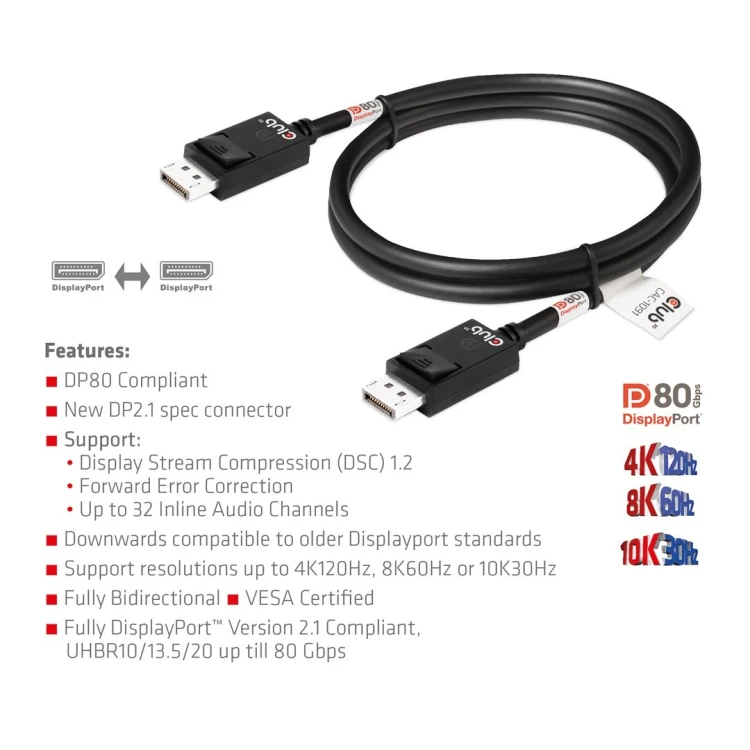 CLUB3D CAC-1091 kabel DisplayPort 1,2 m Czarny