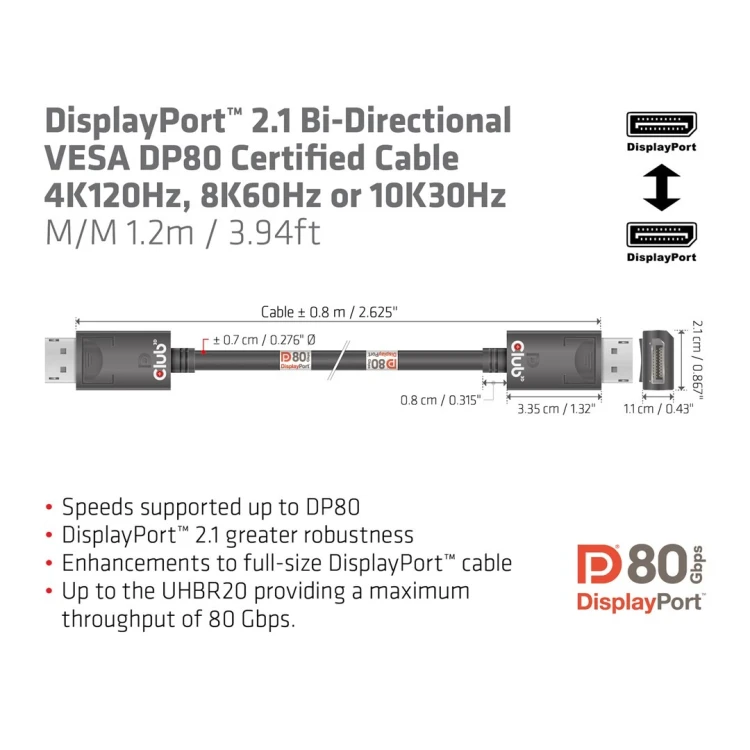 CLUB3D CAC-1091 kabel DisplayPort 1,2 m Czarny