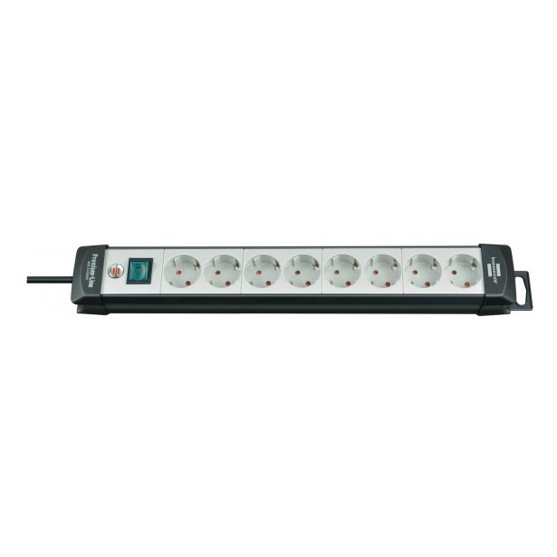 Brennenstuhl 1951580101 Regleta, 230 V, Negro y Gris Claro, 49 cm rozgałęziacz 5 m 8 x gniazdo sieciowe Wewnętrzna Czarny, Jasnozielony